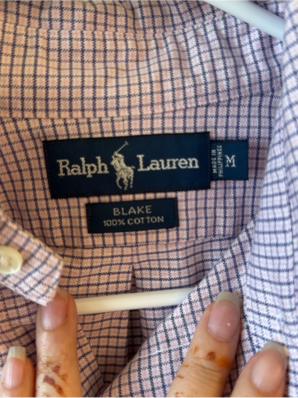 Ralph Lauren Men's Pink and Navy Windowpane Blake Cotton Shirt